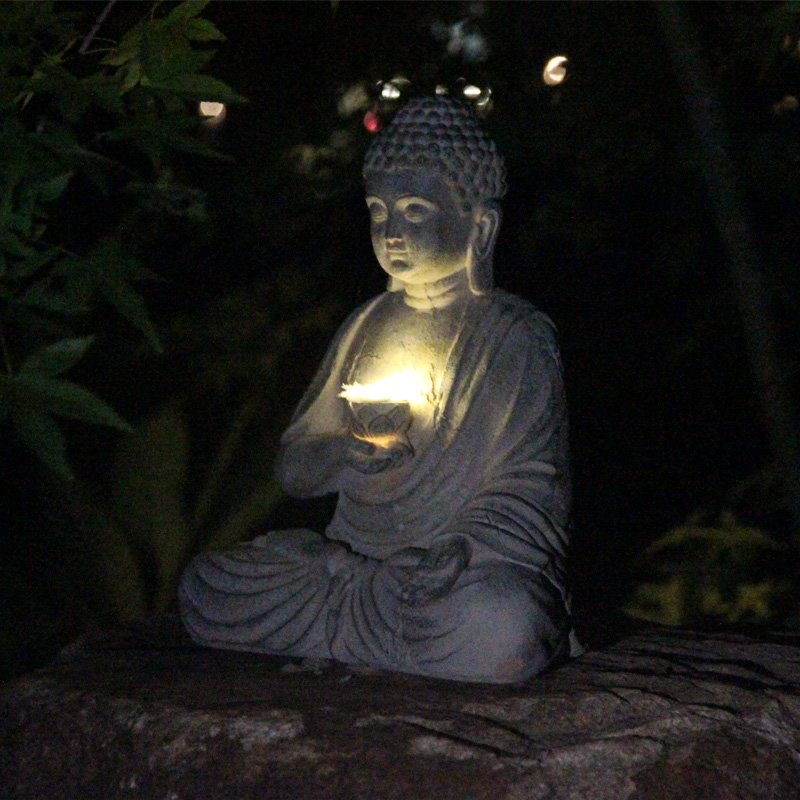 Resin Solar Buddha Statue Scul - Smart Garden Ornaments 评论和价格