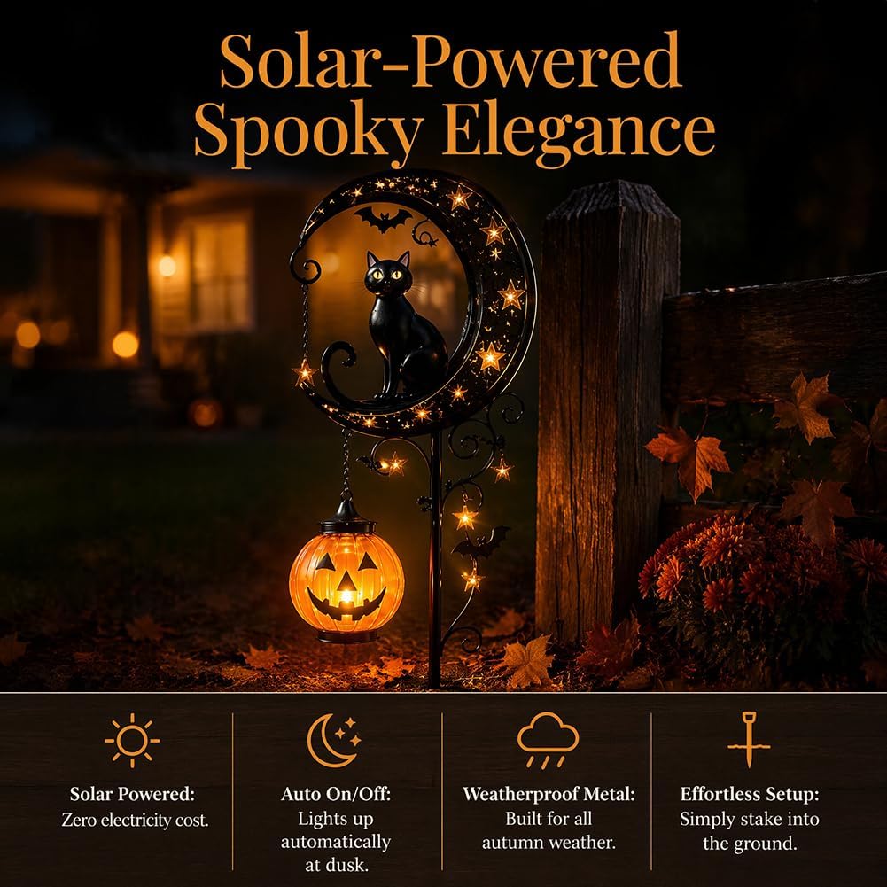 Solar Halloween Black Cat & Pu - Smart Garden Ornaments 评论和价格